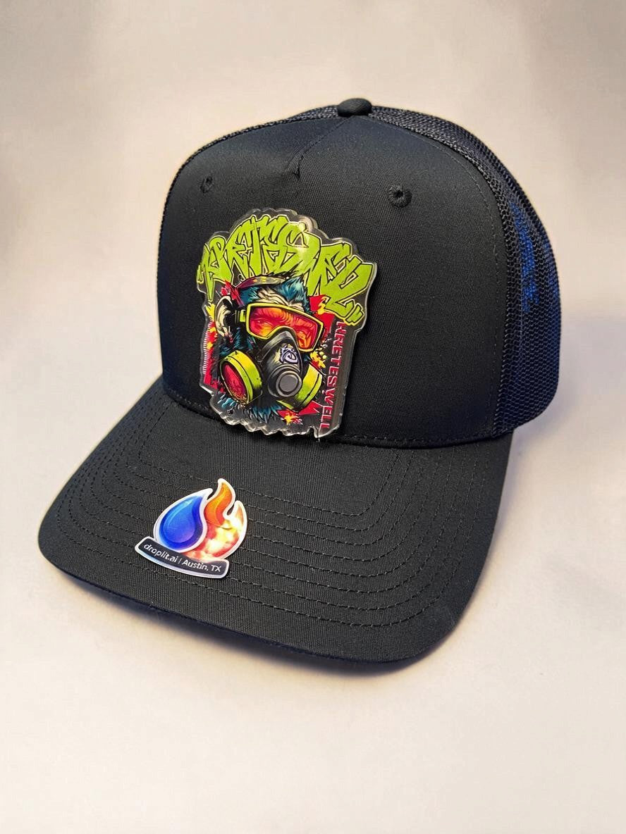 Graffiti monkey Drop on a black trucker hat